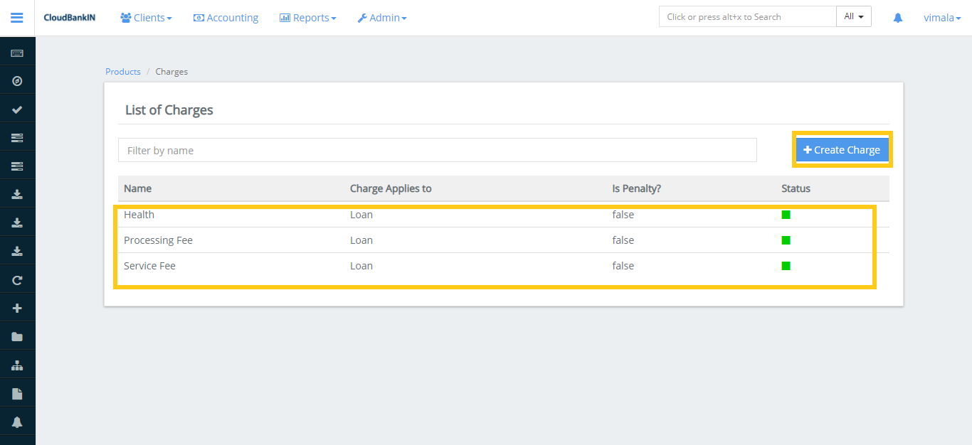 Charges List & Create Charge