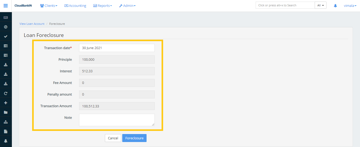 Create Loan - Foreclosure