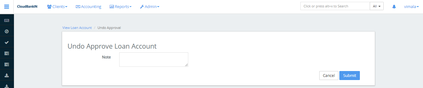 Create Loan - Undo Approve Loan Account