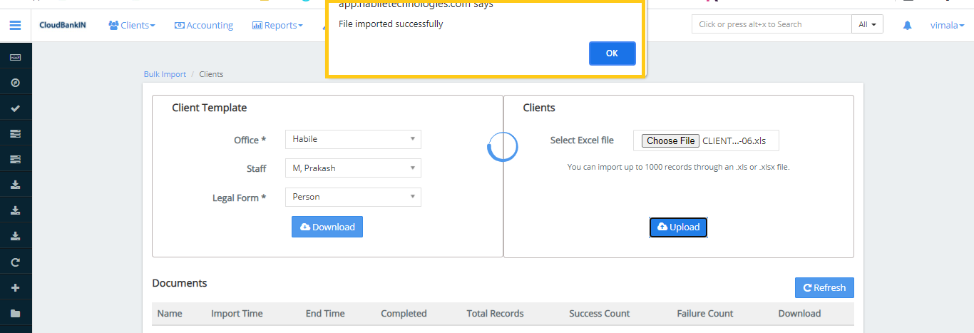 Import Client - Upload