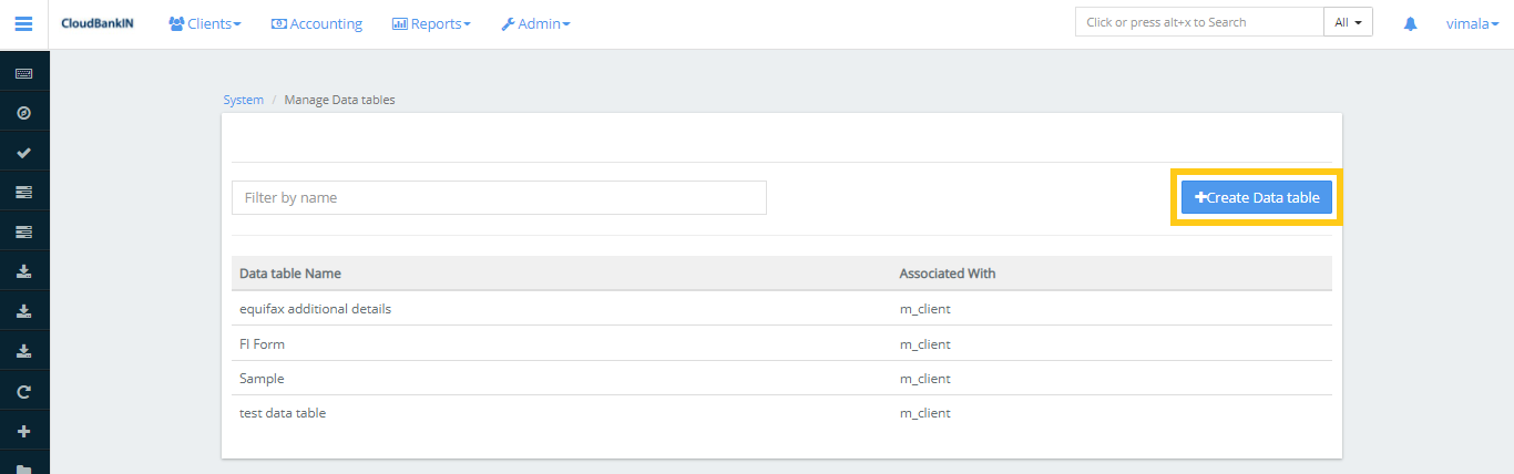 Manage Data Tables - Tag Code