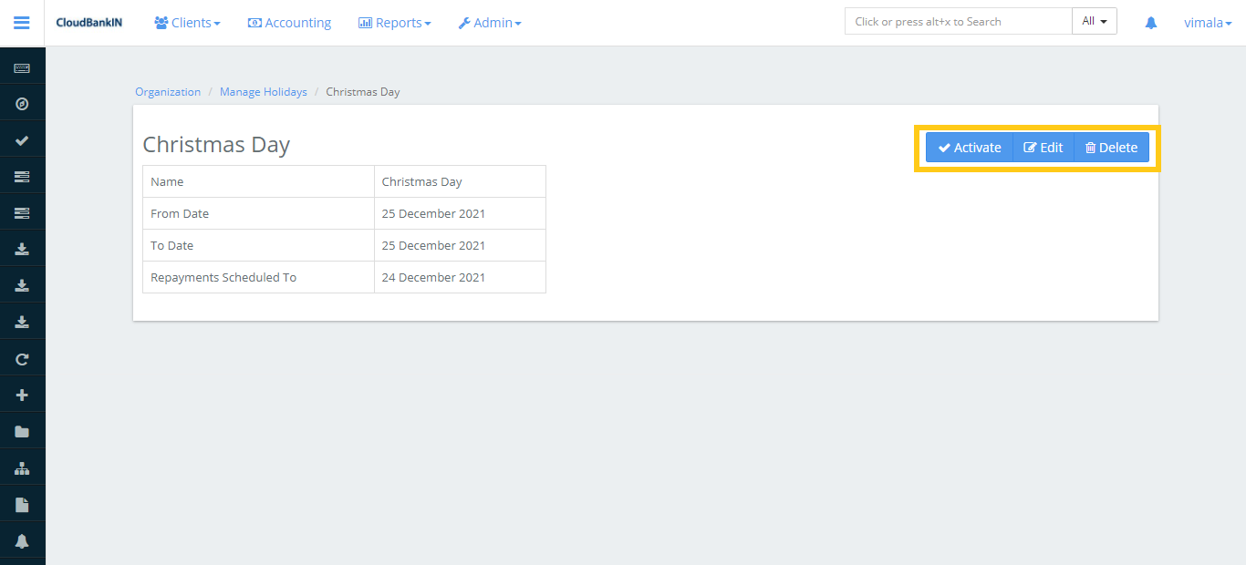 Edit or Delete Holiday