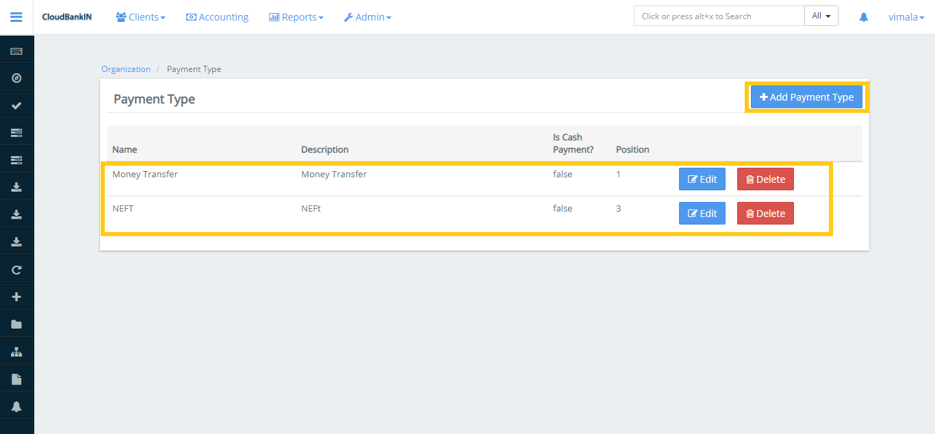 Payment Type - List &amp; Add Payment Type