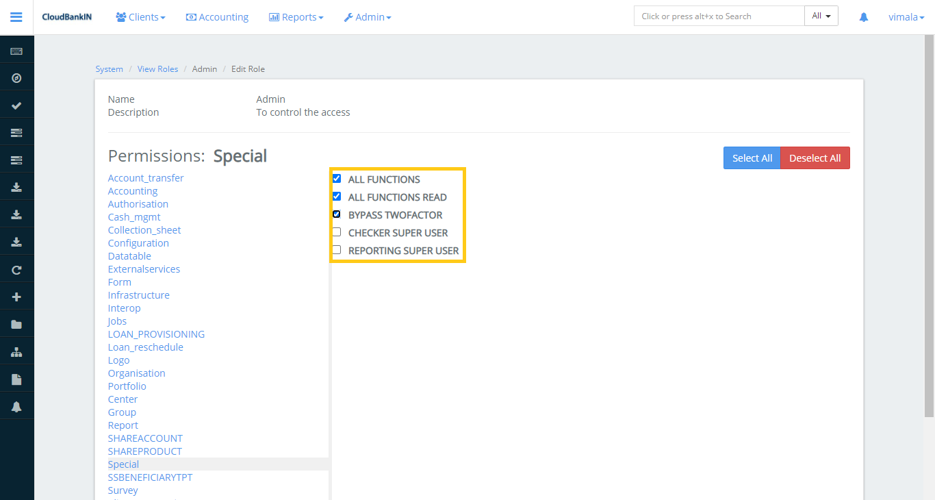 Add Permissions to role