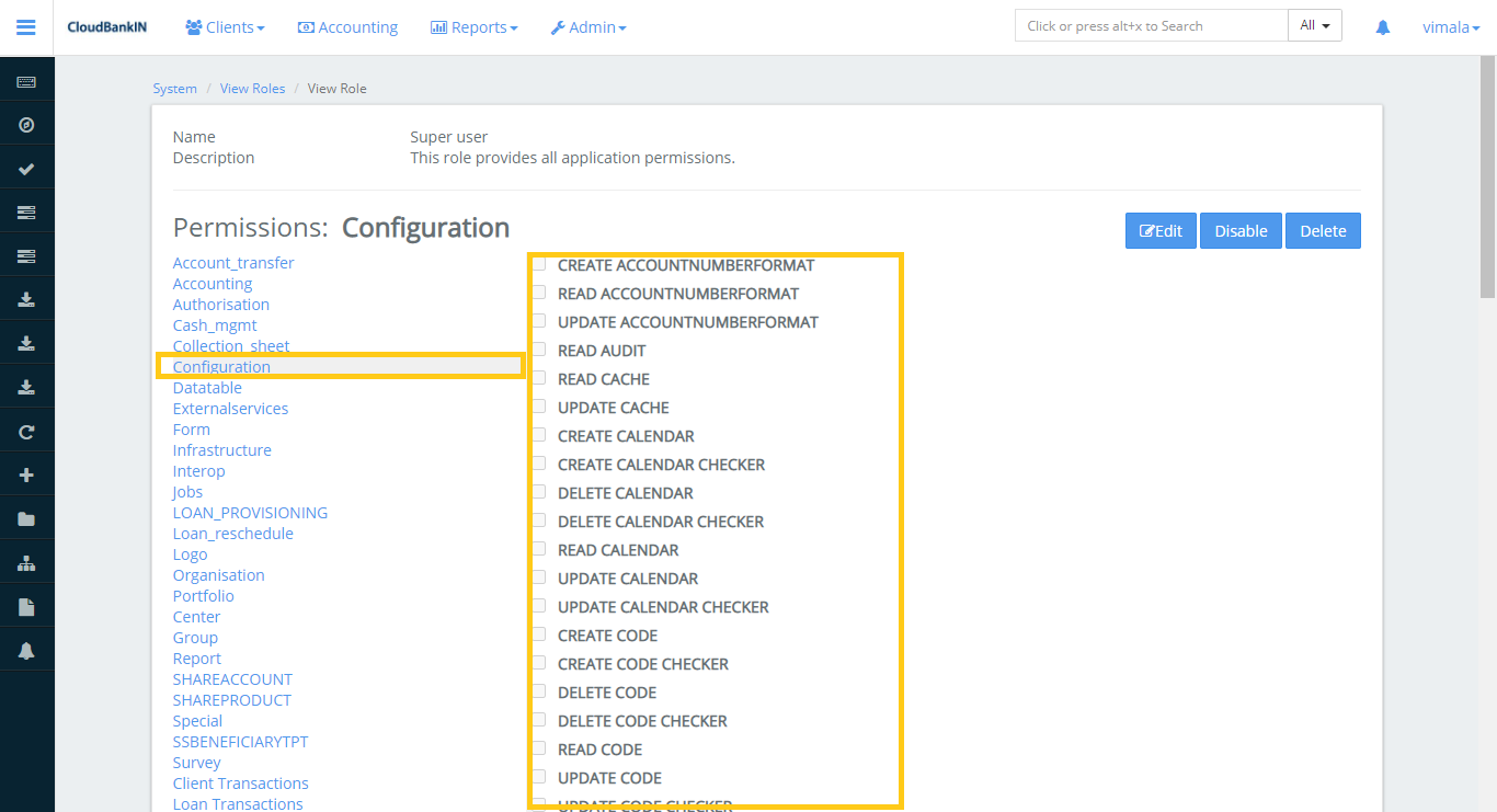 Select the permission