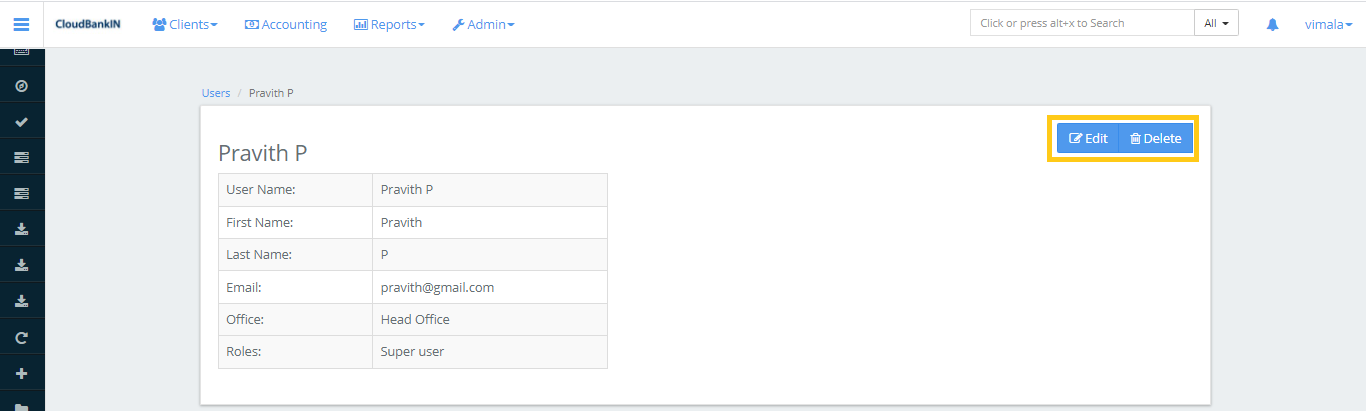 User Details - Edit or Delete